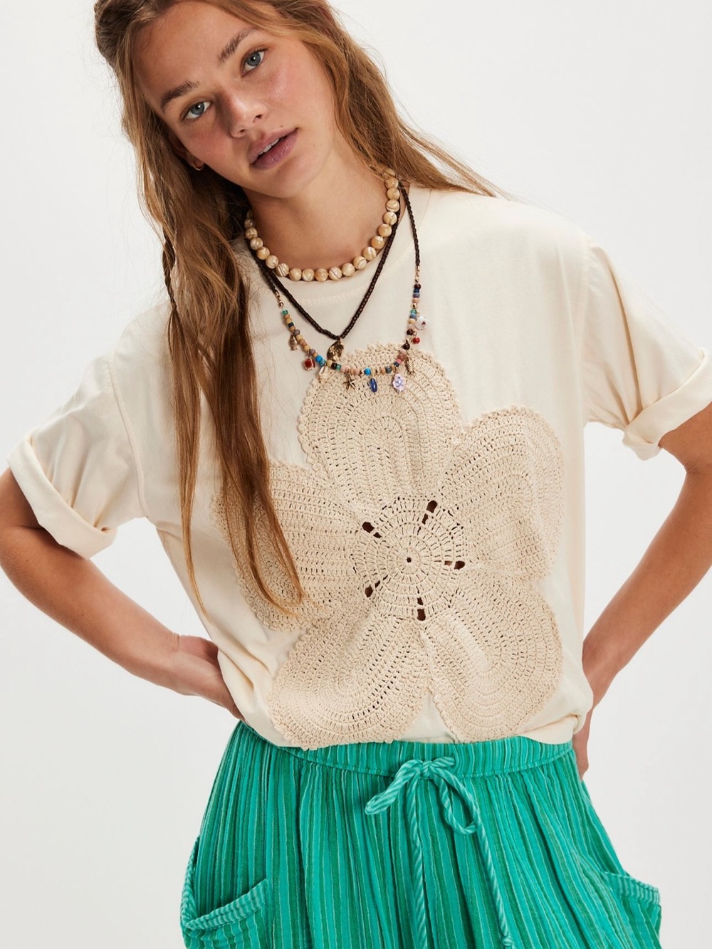 NWT The Tales Crochet Flower Tee from Free People, size XS